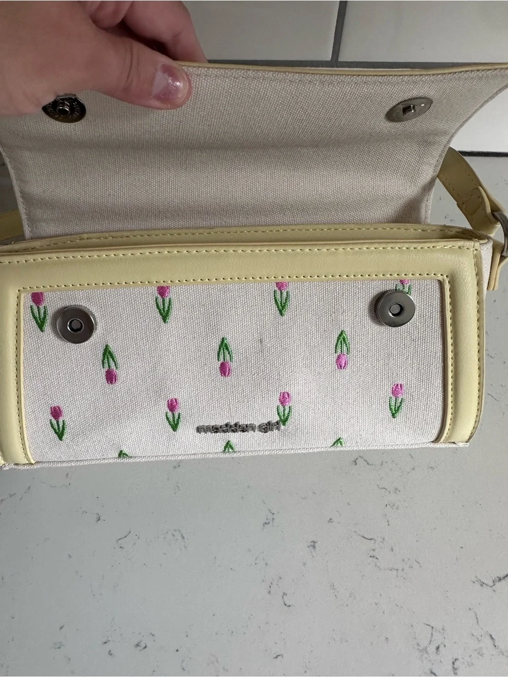 Madden Girl Yellow & Pink Tulip Embroidered Crossbody Bag